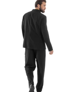 Abito Uomo Doppiopetto Viscosa Relaxed Fit Completo Giacca Rever A Lancia Pantaloni Pinces Fondo Largo Baggy Casual Nero GIOSAL-AE1120A