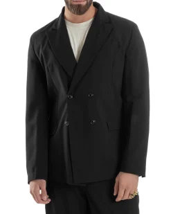 Abito Uomo Doppiopetto Viscosa Relaxed Fit Completo Giacca Rever A Lancia Pantaloni Pinces Fondo Largo Baggy Casual Nero GIOSAL-AE1120A