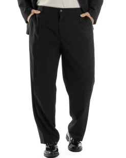 Abito Uomo Doppiopetto Viscosa Relaxed Fit Completo Giacca Rever A Lancia Pantaloni Pinces Fondo Largo Baggy Casual Nero GIOSAL-AE1120A