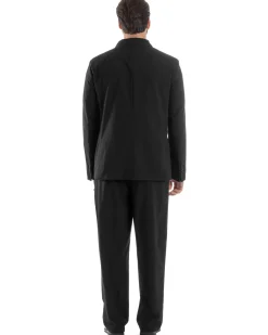 Abito Uomo Doppiopetto Viscosa Relaxed Fit Completo Giacca Rever A Lancia Pantaloni Pinces Fondo Largo Baggy Casual Nero GIOSAL-AE1120A