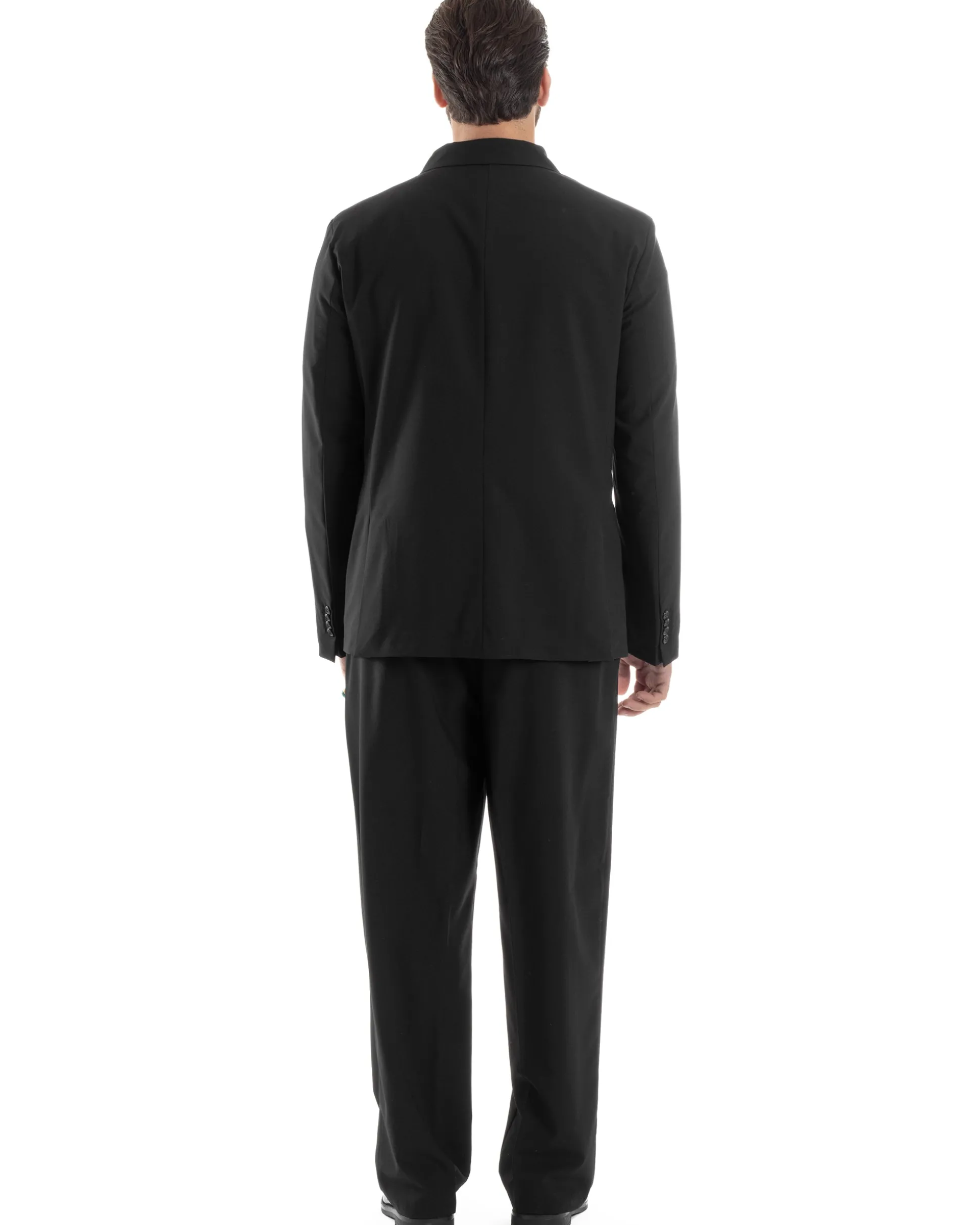 Abito Uomo Doppiopetto Viscosa Relaxed Fit Completo Giacca Rever A Lancia Pantaloni Pinces Fondo Largo Baggy Casual Nero GIOSAL-AE1120A