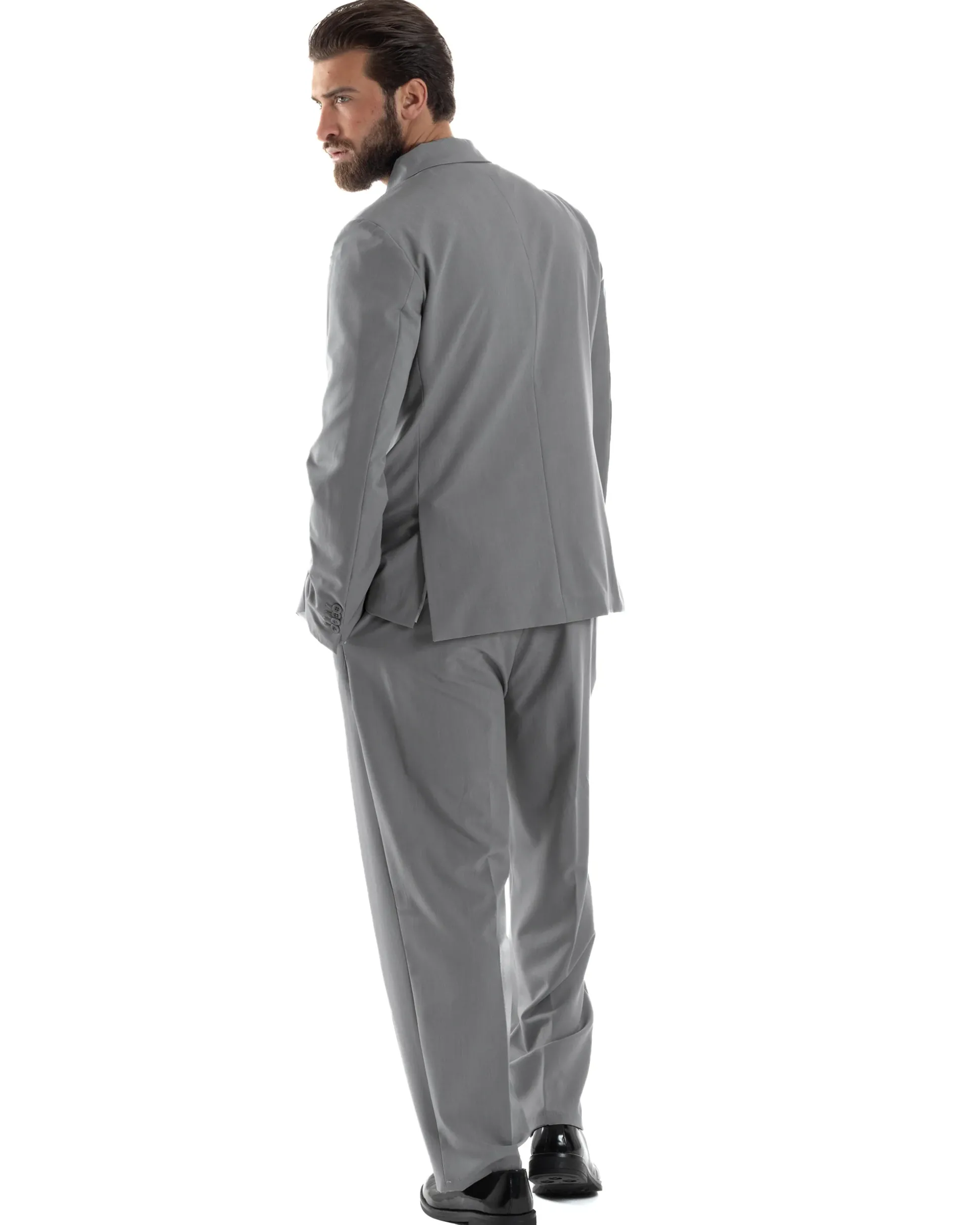 Abito Uomo Doppiopetto Viscosa Relaxed Fit Completo Giacca Rever A Lancia Pantaloni Pinces Fondo Largo Baggy Casual Grigio GIOSAL-AE1119A