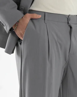 Abito Uomo Doppiopetto Viscosa Relaxed Fit Completo Giacca Rever A Lancia Pantaloni Pinces Fondo Largo Baggy Casual Grigio GIOSAL-AE1119A