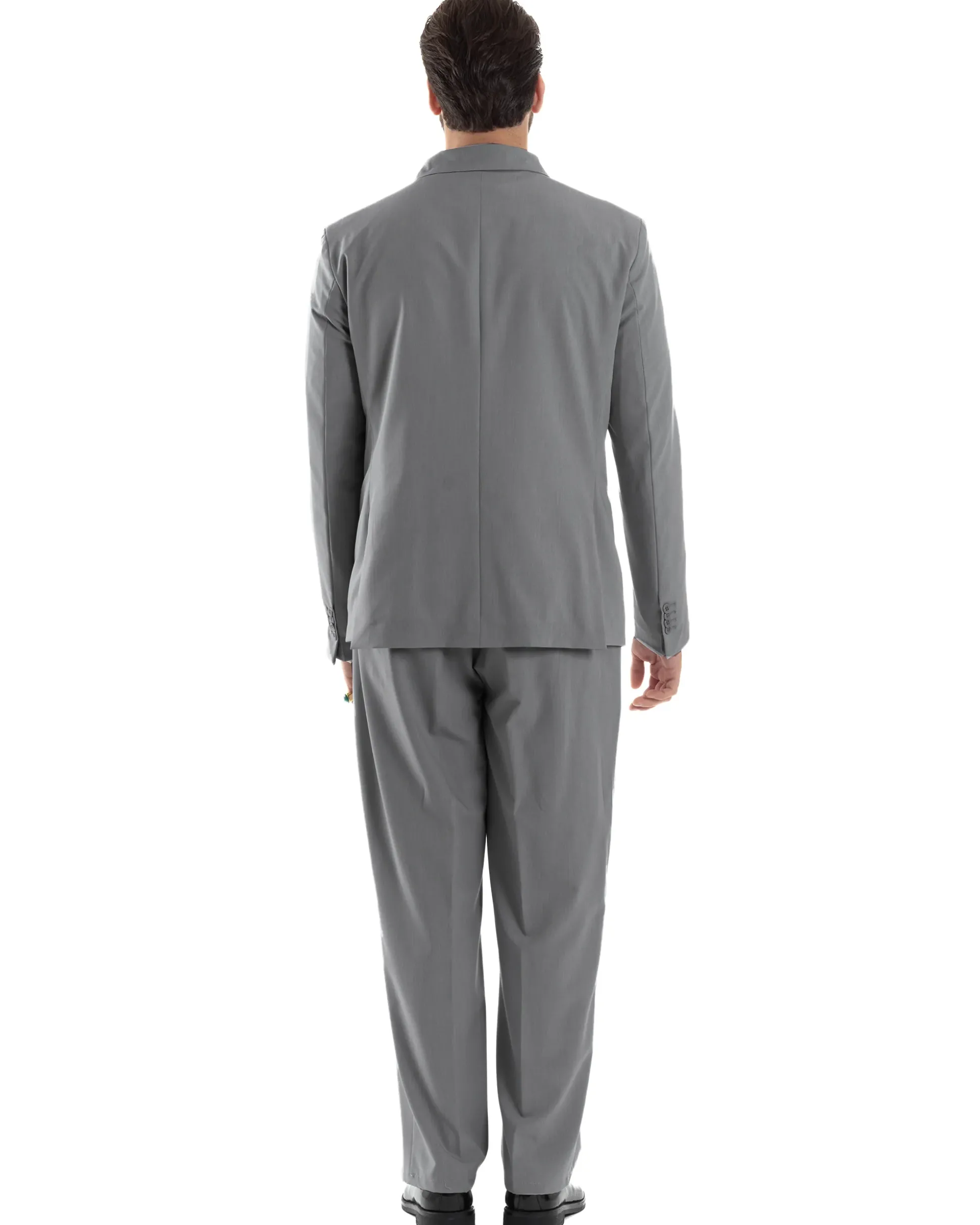 Abito Uomo Doppiopetto Viscosa Relaxed Fit Completo Giacca Rever A Lancia Pantaloni Pinces Fondo Largo Baggy Casual Grigio GIOSAL-AE1119A