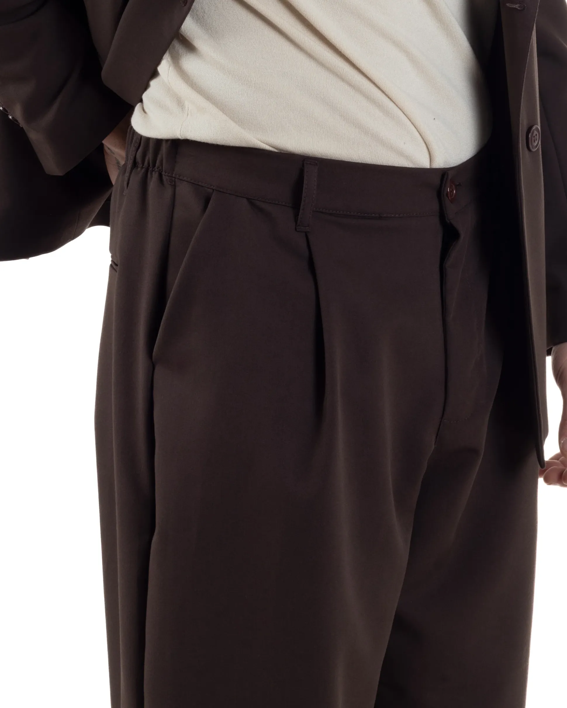 Abito Uomo Doppiopetto Viscosa Relaxed Fit Completo Giacca Rever A Lancia Pantaloni Pinces Fondo Largo Baggy Casual Moro GIOSAL-AE1123A