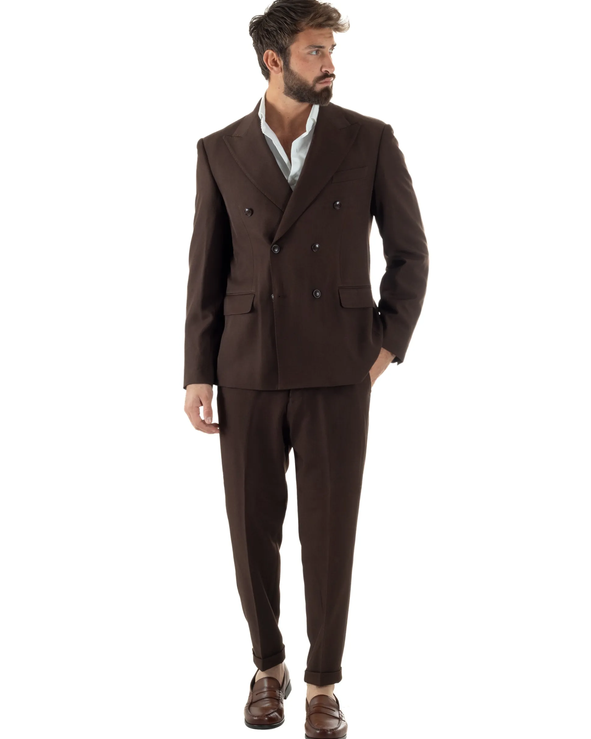 Abito Uomo Doppiopetto Viscosa Classico Sartoriale Marrone AE1201A