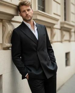 Abito Uomo Doppiopetto Viscosa Classico Sartoriale Nero AE1203A