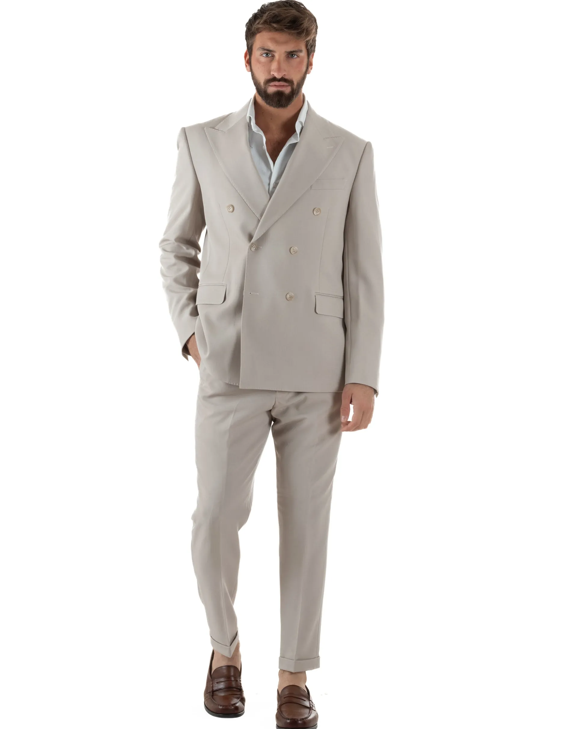 Abito Uomo Doppiopetto Viscosa Classico Sartoriale Beige AE1202A