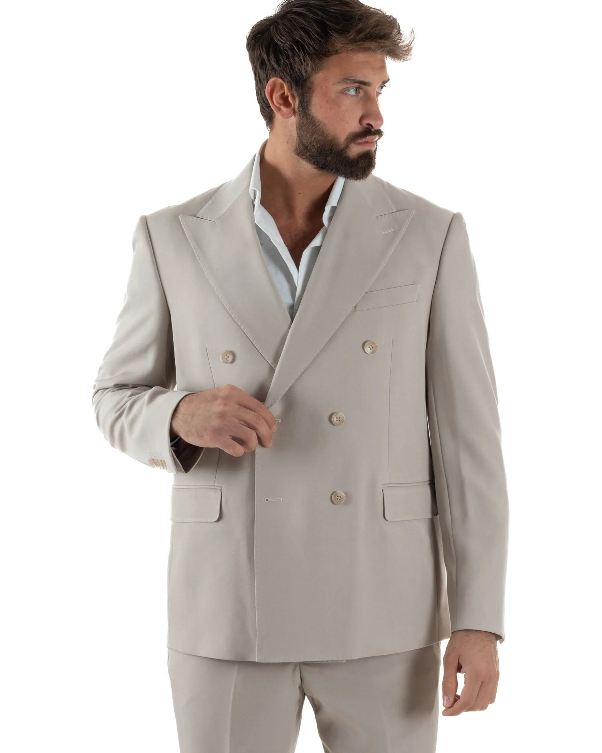 Abito Uomo Doppiopetto Viscosa Classico Sartoriale Beige AE1202A
