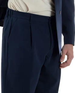 Abito Uomo Doppiopetto Viscosa Relaxed Fit Completo Giacca Rever A Lancia Pantaloni Pinces Fondo Largo Baggy Casual Blu GIOSAL-AE1122A