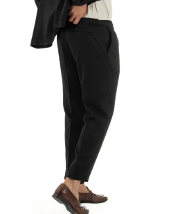 Abito uomo lino vestito giacca doppiopetto 2 bottoni scollo v pantaloni laccio nero GIOSAL-OU2521A