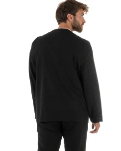 Abito uomo lino vestito giacca doppiopetto 2 bottoni scollo v pantaloni laccio nero GIOSAL-OU2521A