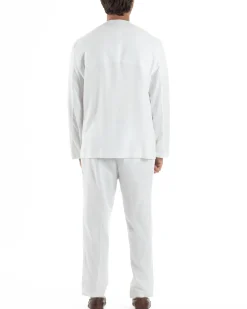 Abito uomo lino vestito giacca doppiopetto 2 bottoni scollo v pantaloni laccio bianco GIOSAL-OU2519A