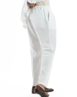 Abito uomo lino vestito giacca doppiopetto 2 bottoni scollo v pantaloni laccio bianco GIOSAL-OU2519A