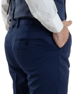 Abito Uomo Monopetto Cerimonia Rever Raso Lucido Vestito 3 Pezzi Panciotto Completo Sposo Panciotto Plastron Blu AE1144A