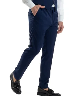 Abito Uomo Monopetto Cerimonia Rever Raso Lucido Vestito 3 Pezzi Panciotto Completo Sposo Panciotto Plastron Blu AE1144A