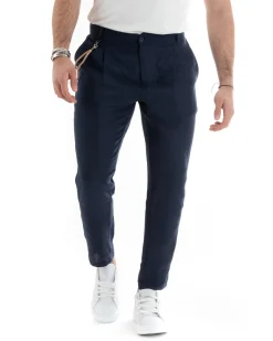 Abito Uomo Monopetto Completo Lino Sartoriale Giacca Pantaloni Blu GIOSAL-OU2324A