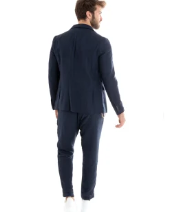 Abito Uomo Monopetto Completo Lino Sartoriale Giacca Pantaloni Blu GIOSAL-OU2324A