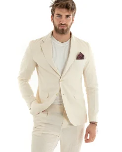 Abito Uomo Monopetto Completo Lino Sartoriale Giacca Pantaloni Beige GIOSAL-OU2322A