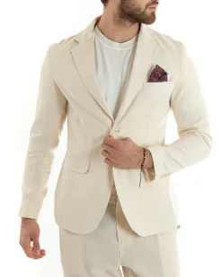 Abito Uomo Monopetto Completo Lino Sartoriale Giacca Pantaloni Beige GIOSAL-OU2322A