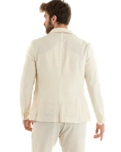 Abito Uomo Monopetto Completo Lino Sartoriale Giacca Pantaloni Beige GIOSAL-OU2322A