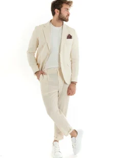 Abito Uomo Monopetto Completo Lino Sartoriale Giacca Pantaloni Beige GIOSAL-OU2322A