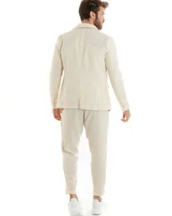 Abito Uomo Monopetto Completo Lino Sartoriale Giacca Pantaloni Beige GIOSAL-OU2322A