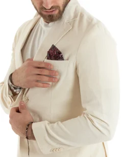 Abito Uomo Monopetto Completo Lino Sartoriale Giacca Pantaloni Beige GIOSAL-OU2322A