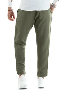 Abito Uomo Monopetto Completo Lino Sartoriale Giacca Pantaloni Verde GIOSAL-OU2323A