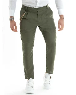 Abito Uomo Monopetto Completo Lino Sartoriale Giacca Pantaloni Verde GIOSAL-OU2323A