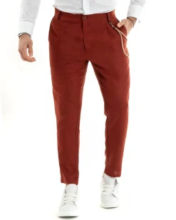 Abito Uomo Monopetto Completo Lino Sartoriale Giacca Pantaloni Mattone GIOSAL-OU2328A