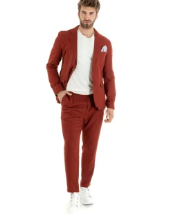Abito Uomo Monopetto Completo Lino Sartoriale Giacca Pantaloni Mattone GIOSAL-OU2328A