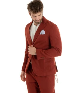 Abito Uomo Monopetto Completo Lino Sartoriale Giacca Pantaloni Mattone GIOSAL-OU2328A