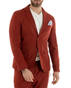 Abito Uomo Monopetto Completo Lino Sartoriale Giacca Pantaloni Mattone GIOSAL-OU2328A