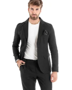 Abito Uomo Monopetto Completo Lino Sartoriale Giacca Pantaloni Nero GIOSAL-OU2325A