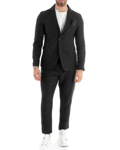 Abito Uomo Monopetto Completo Lino Sartoriale Giacca Pantaloni Nero GIOSAL-OU2325A