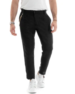 Abito Uomo Monopetto Completo Lino Sartoriale Giacca Pantaloni Nero GIOSAL-OU2325A