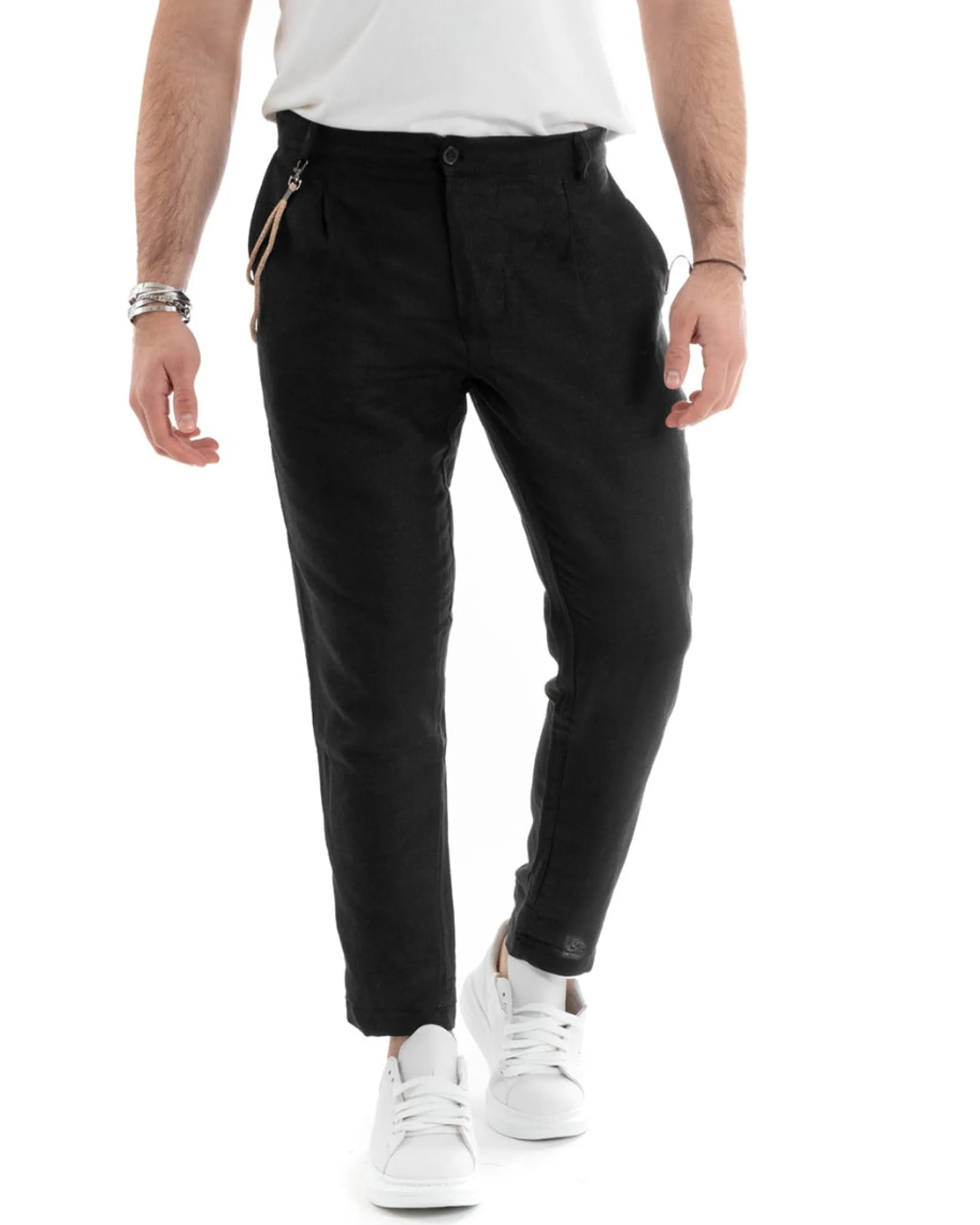 Abito Uomo Monopetto Completo Lino Sartoriale Giacca Pantaloni Nero GIOSAL-OU2325A