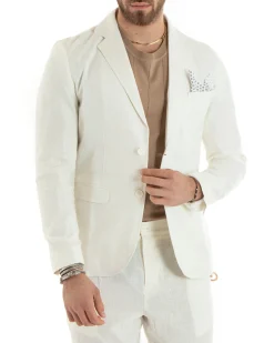 Abito Uomo Monopetto Completo Lino Sartoriale Giacca Pantaloni Panna GIOSAL-OU2326A