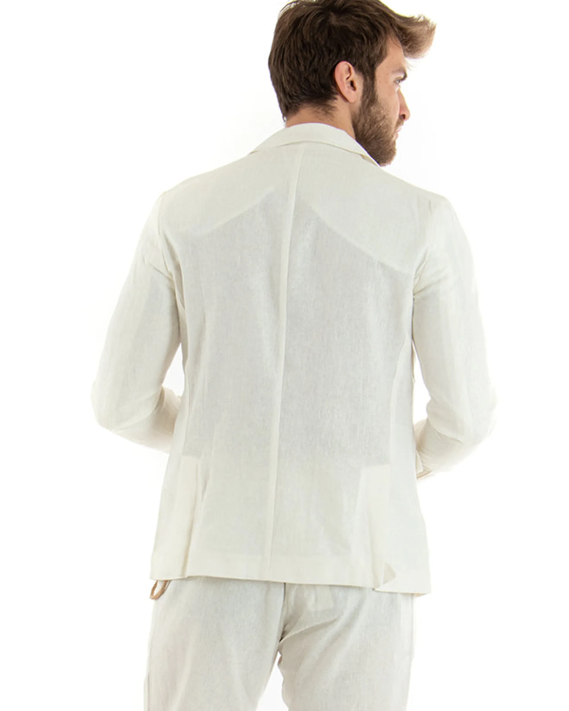 Abito Uomo Monopetto Completo Lino Sartoriale Giacca Pantaloni Panna GIOSAL-OU2326A