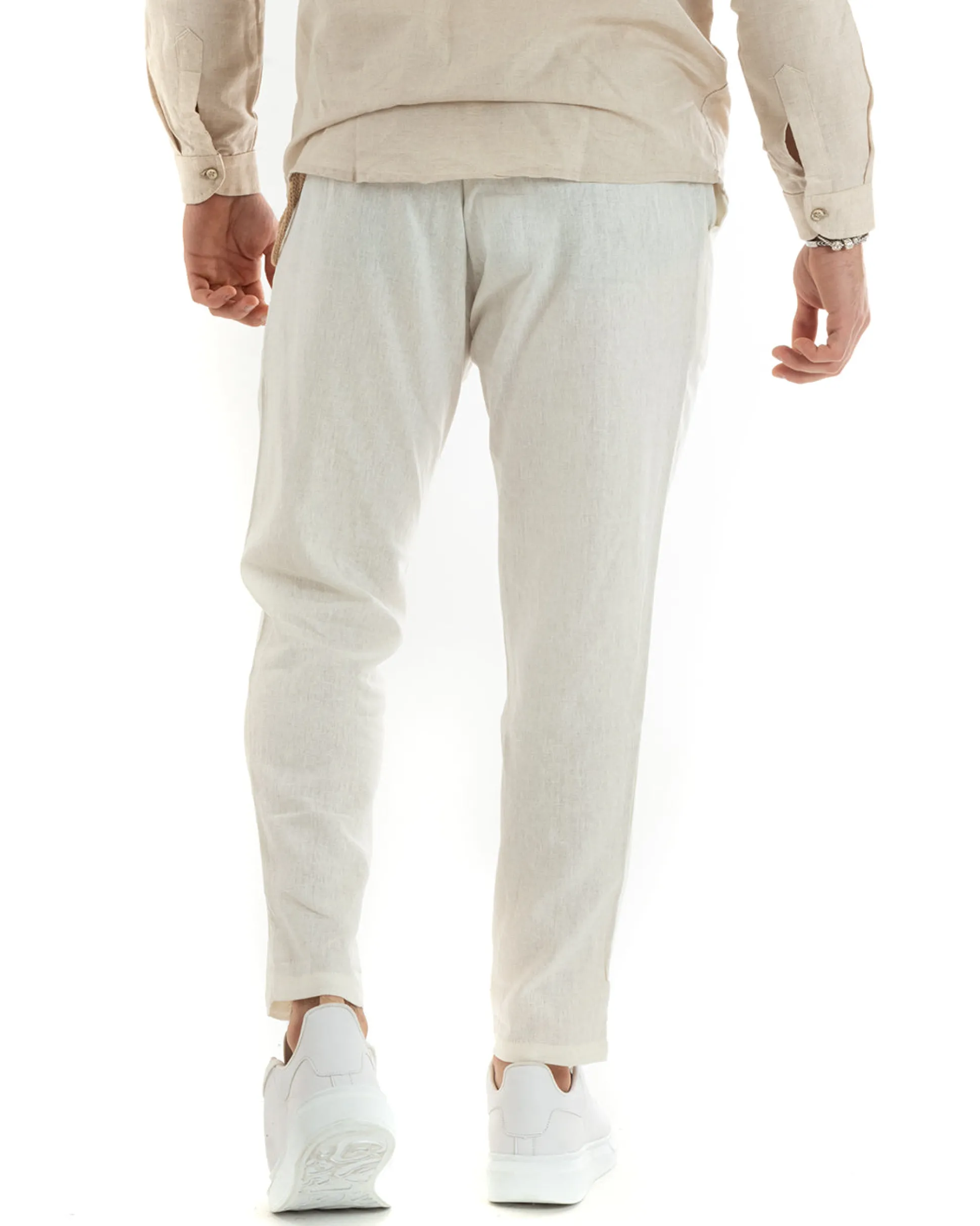 Abito Uomo Monopetto Completo Lino Sartoriale Giacca Pantaloni Panna GIOSAL-OU2326A