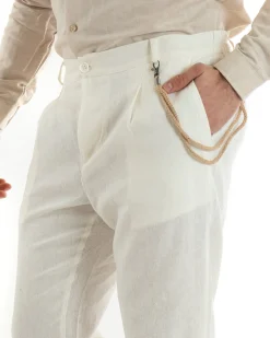 Abito Uomo Monopetto Completo Lino Sartoriale Giacca Pantaloni Panna GIOSAL-OU2326A