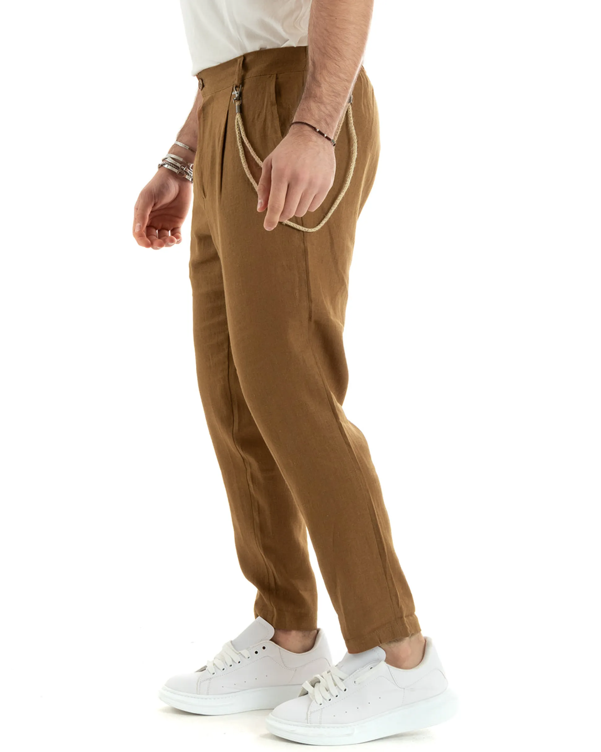 Abito Uomo Monopetto Completo Lino Sartoriale Giacca Pantaloni Camel GIOSAL-OU2327A