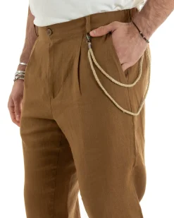 Abito Uomo Monopetto Completo Lino Sartoriale Giacca Pantaloni Camel GIOSAL-OU2327A