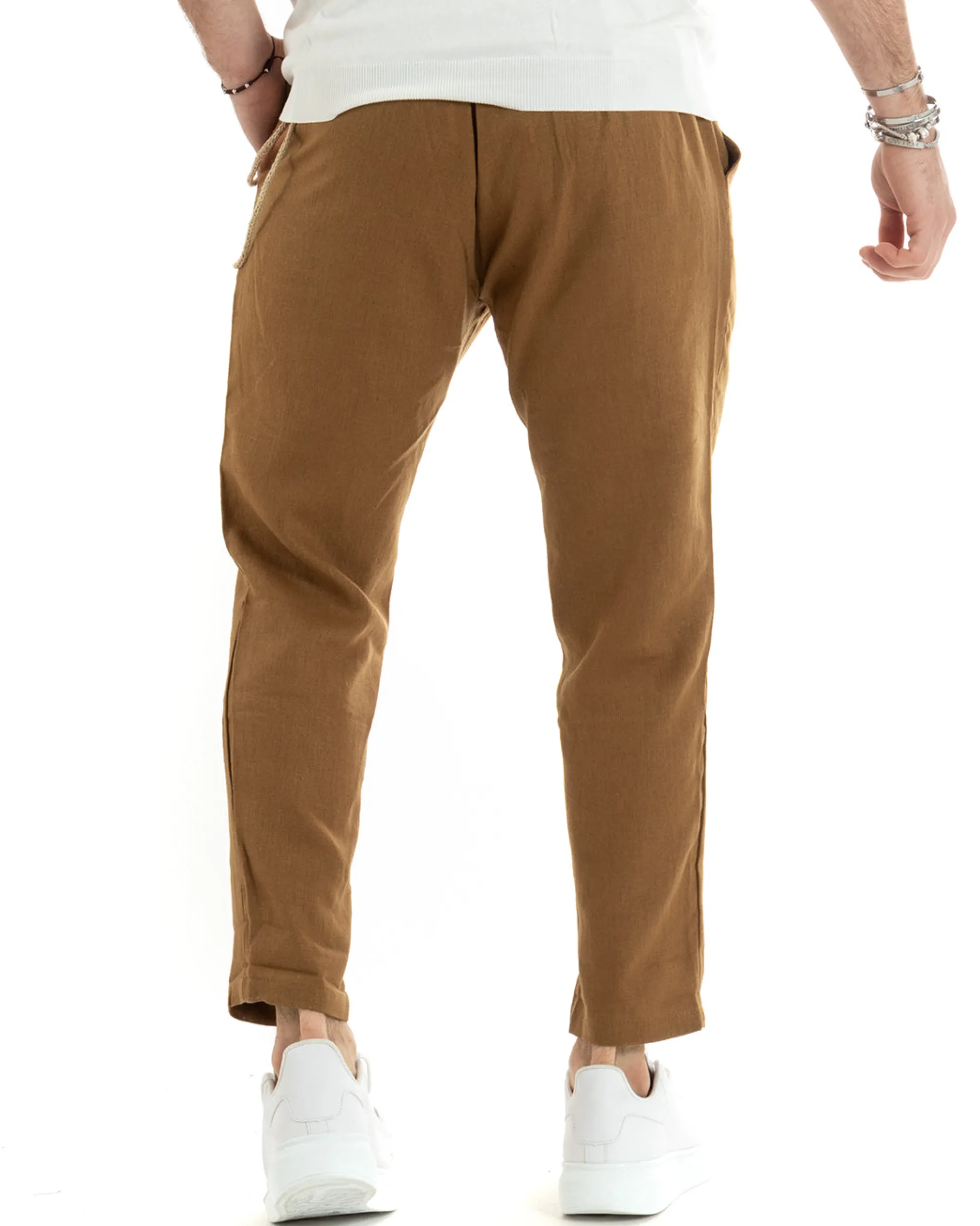 Abito Uomo Monopetto Completo Lino Sartoriale Giacca Pantaloni Camel GIOSAL-OU2327A