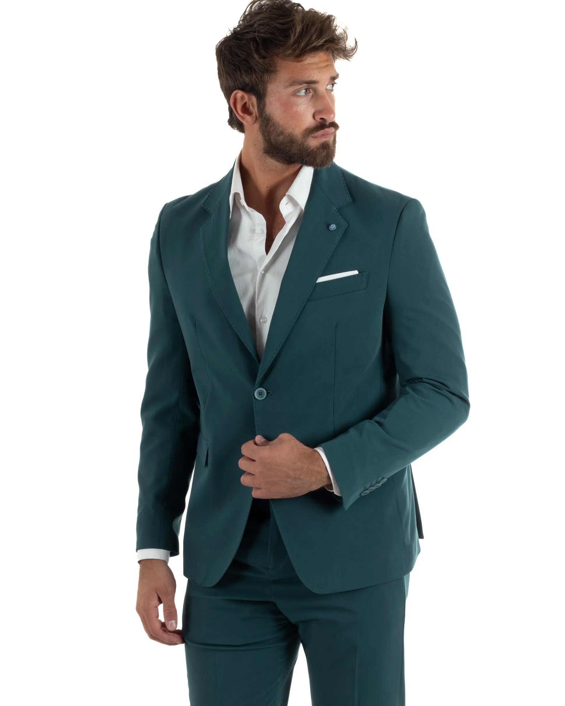 Abito uomo monopetto completo giacca pantaloni slim fit petrolio GIOSAL-AE1254A