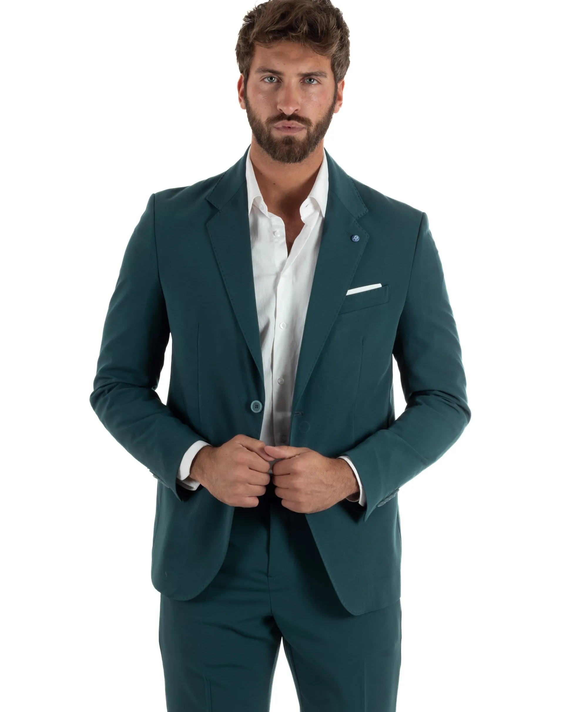 Abito uomo monopetto completo giacca pantaloni slim fit petrolio GIOSAL-AE1254A