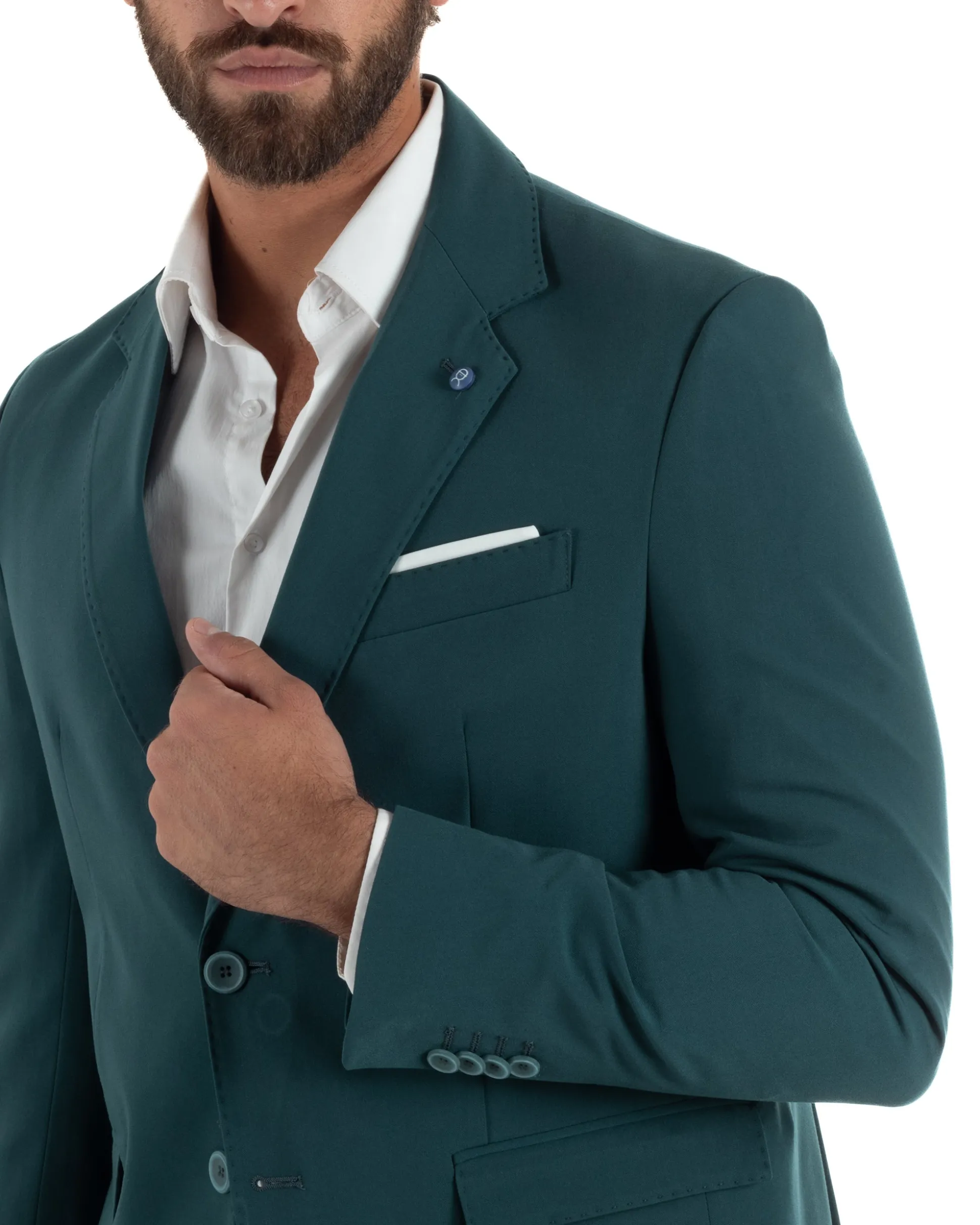 Abito uomo monopetto completo giacca pantaloni slim fit petrolio GIOSAL-AE1254A