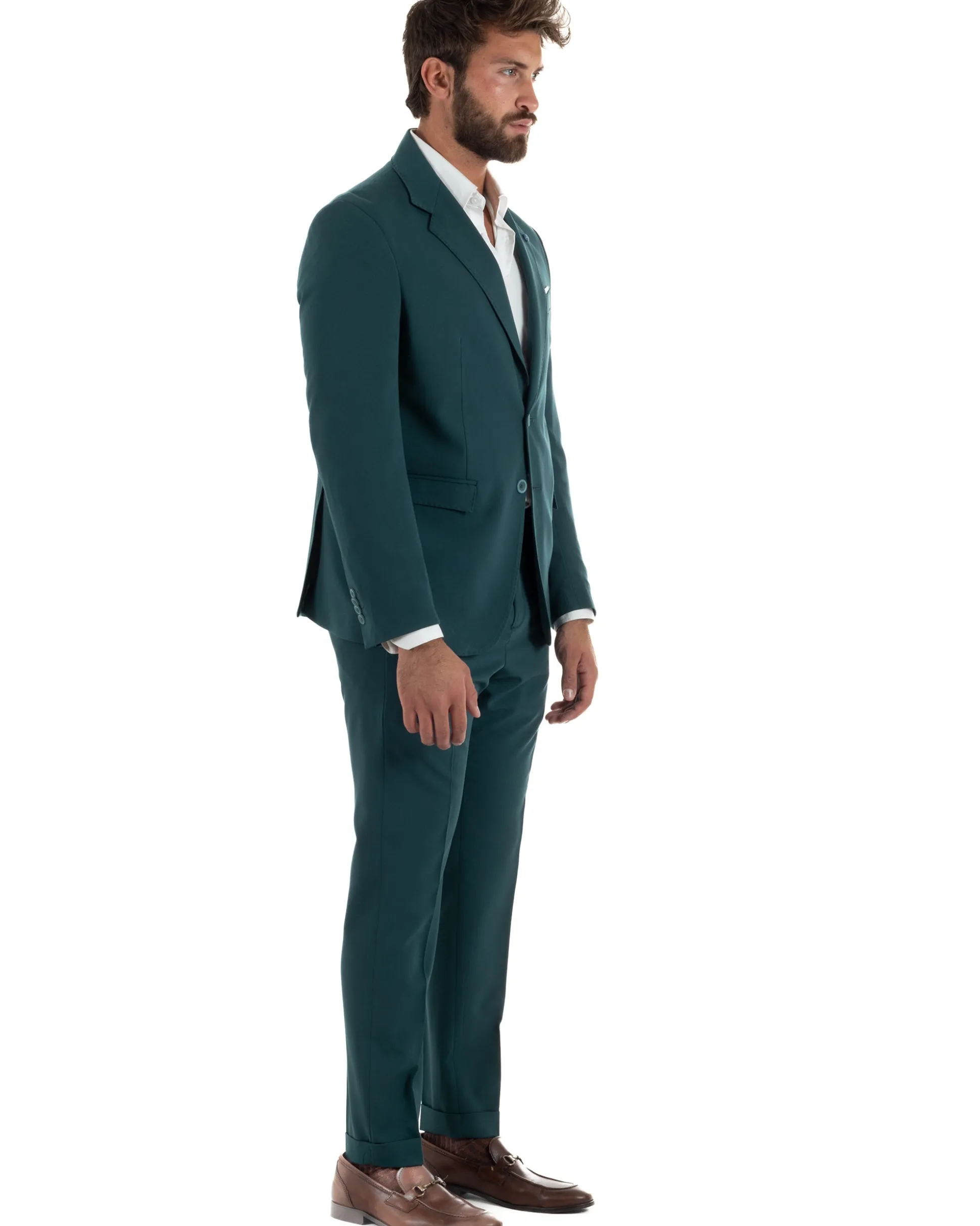 Abito uomo monopetto completo giacca pantaloni slim fit petrolio GIOSAL-AE1254A