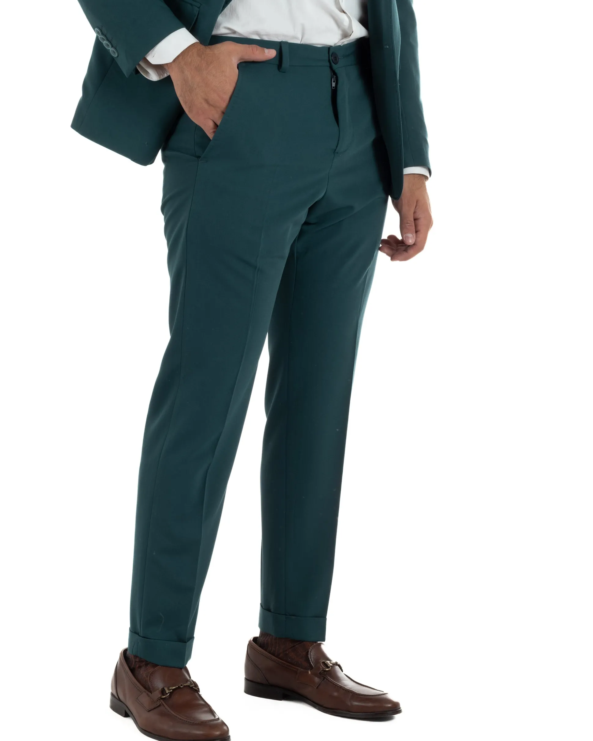 Abito uomo monopetto completo giacca pantaloni slim fit petrolio GIOSAL-AE1254A